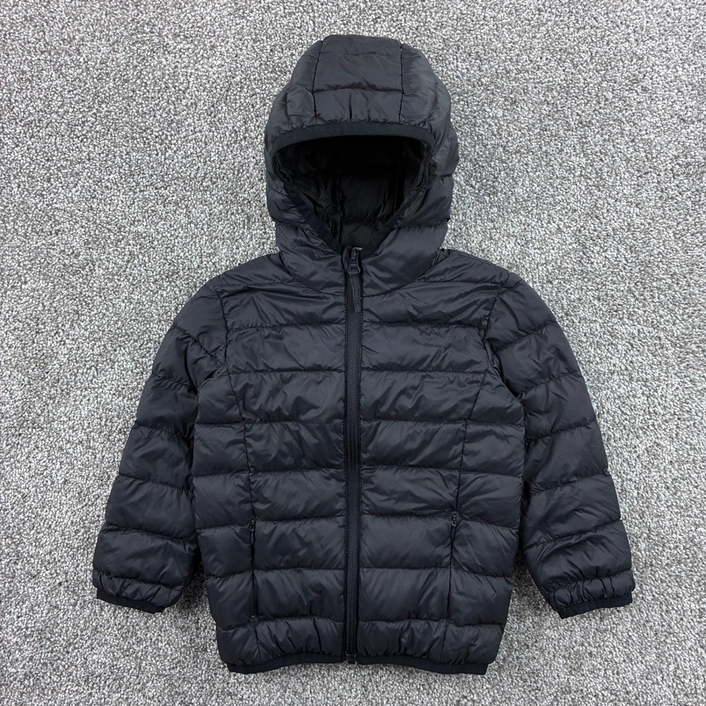 Eddie Bauer Puffer Jacket Kids 3T Black Nylon Down Hooded Coat Full Zip